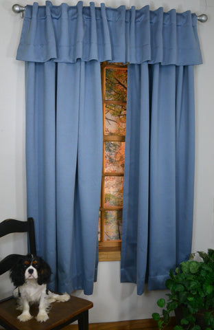 Sequoia Blue Stream two 63" Panels with two 14" valances hung through the backtab